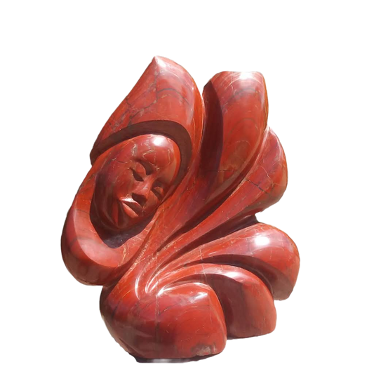 Not a Care - Stone Sculpture Made of Red Jasper by Batsirai Tago | Zimbabwe