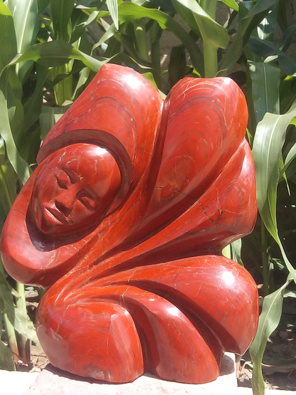 Not a Care - Stone Sculpture Made of Red Jasper by Batsirai Tago | Zimbabwe