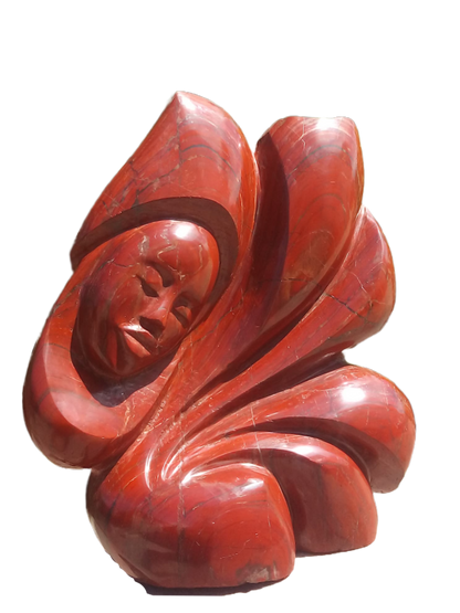 Not a Care - Stone Sculpture Made of Red Jasper by Batsirai Tago | Zimbabwe