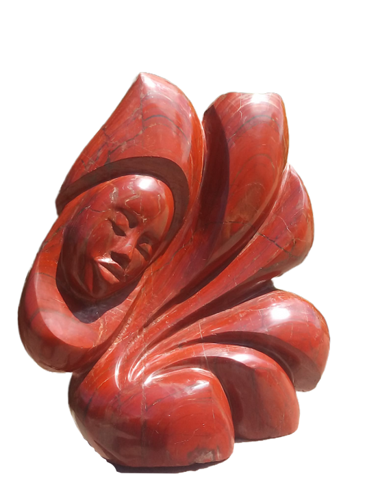 Not a Care - Stone Sculpture Made of Red Jasper by Batsirai Tago | Zimbabwe