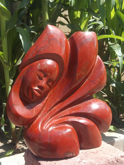 Not a Care - Stone Sculpture Made of Red Jasper by Batsirai Tago | Zimbabwe