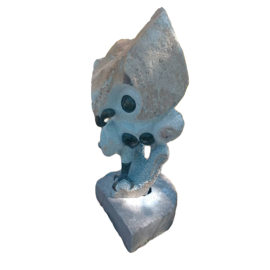 Owl in Shock - Stone Sculpture Made of Opal Stone by Taurai E Mupaso | Zimbabwe