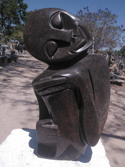 Passionate Drummer - Stone Sculpture Made of Serpentine Stone by Dereck Fombe | Zimbabwe