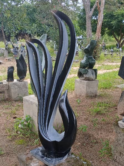 Peacock - Stone Sculpture Made of Springstone by Owen Mlungisi | Zimbabwe