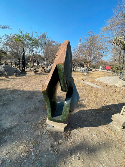 Lean On Me - Stone Sculpture Made of Green Opal by Ishmael Chitiyo | Zimbabwe