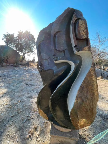Lean On Me - Stone Sculpture Made of Green Opal by Ishmael Chitiyo | Zimbabwe
