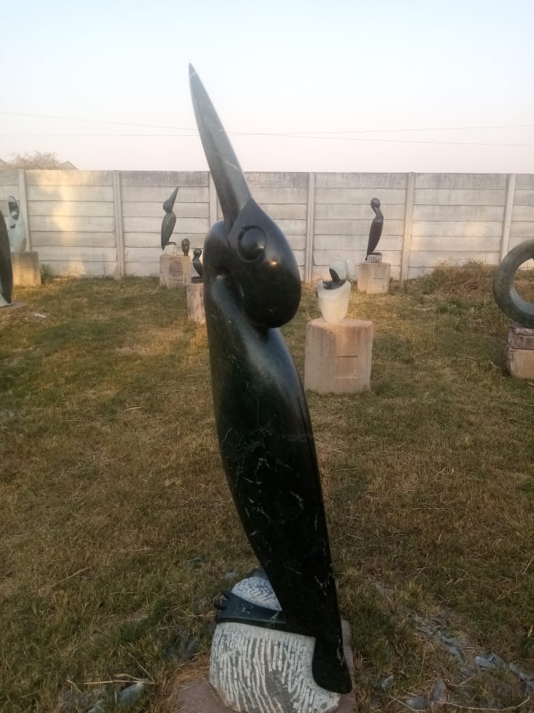 Resting Bird - Stone Sculpture Made of Green Opal by Lacknos Chingwaru | Zimbabwe