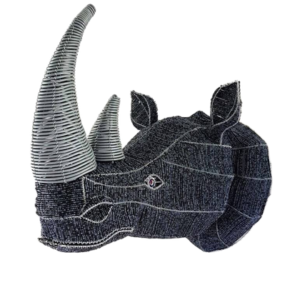 Rhino Head: Handmade of Hard Wire & Beads by Tadiwa Muchemwa | Zimbabwe