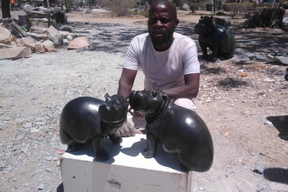 Two Hippos - Stone Sculpture Made of Springstone by Timothy Rukodzi | Zimbabwe