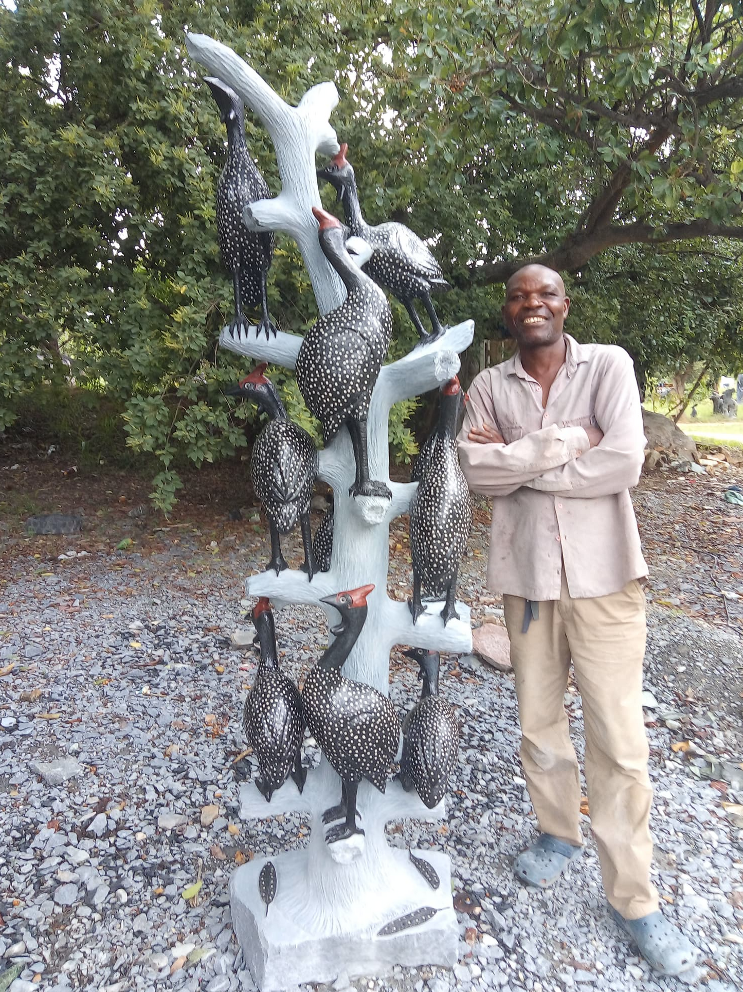 Roosting Flock - Stone Sculpture Made of Springstone by Shepherd Deve | Zimbabwe