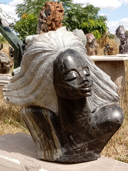 Another Windy Day - Stone Sculpture Made of Limestone by Rufaro Murenza| Zimbabwe