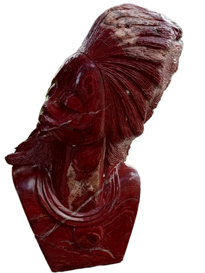 Waiting For You - Stone Sculpture Made of Red Jasper Stone by Rufaro Murenza | Zimbabwe