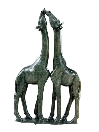 Young Giraffes - Stone Sculpture Made of Bluegrass Stone by Shepherd Phiri | Zimbabwe