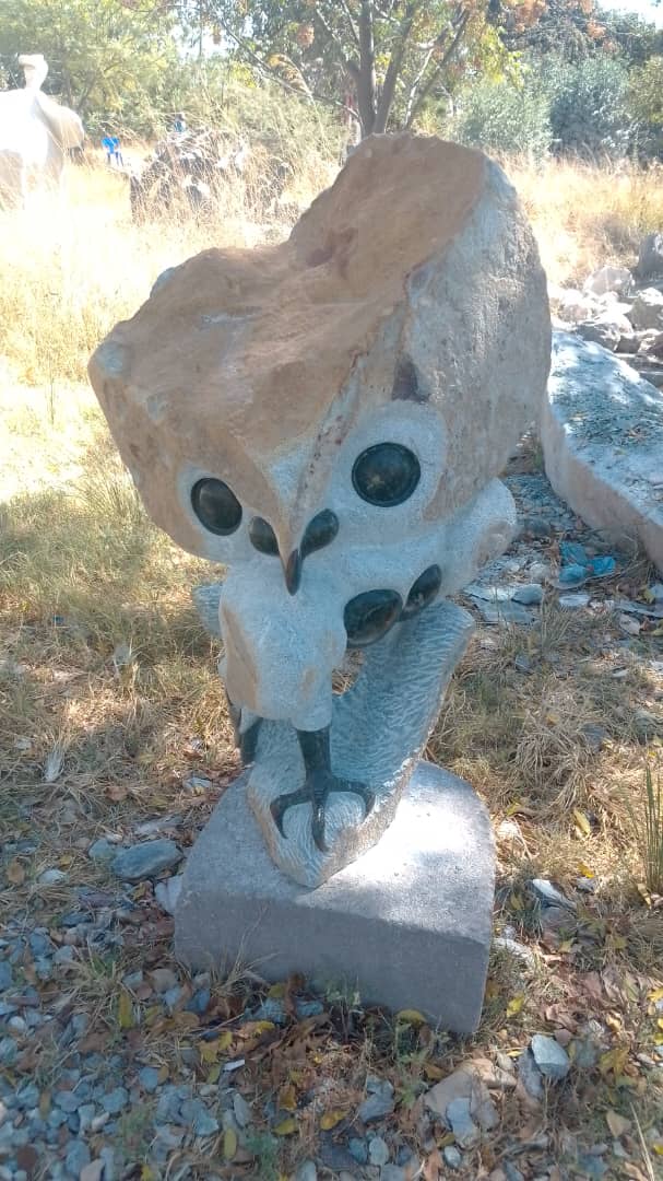 Owl in Shock - Stone Sculpture Made of Opal Stone by Taurai E Mupaso | Zimbabwe