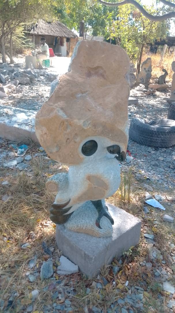 Owl in Shock - Stone Sculpture Made of Opal Stone by Taurai E Mupaso | Zimbabwe