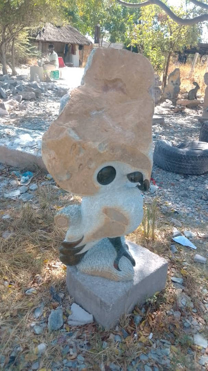 Owl in Shock - Stone Sculpture Made of Opal Stone by Taurai E Mupaso | Zimbabwe