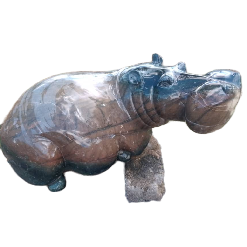Sleeping Hippo - Stone Sculpture Made of Fruit Serpentine by Alec Kambiri | Zimbabwe