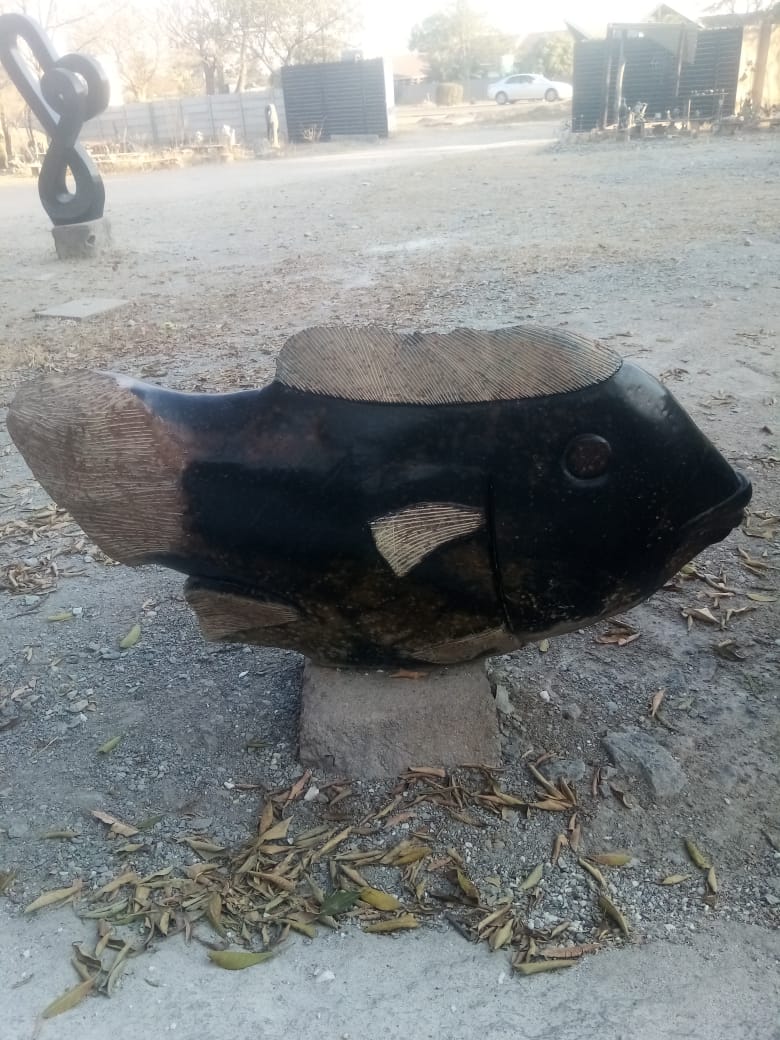 Stone Fish - Stone Sculpture Made of Tiger Eye Stone by Clever Manyange | Zimbabwe