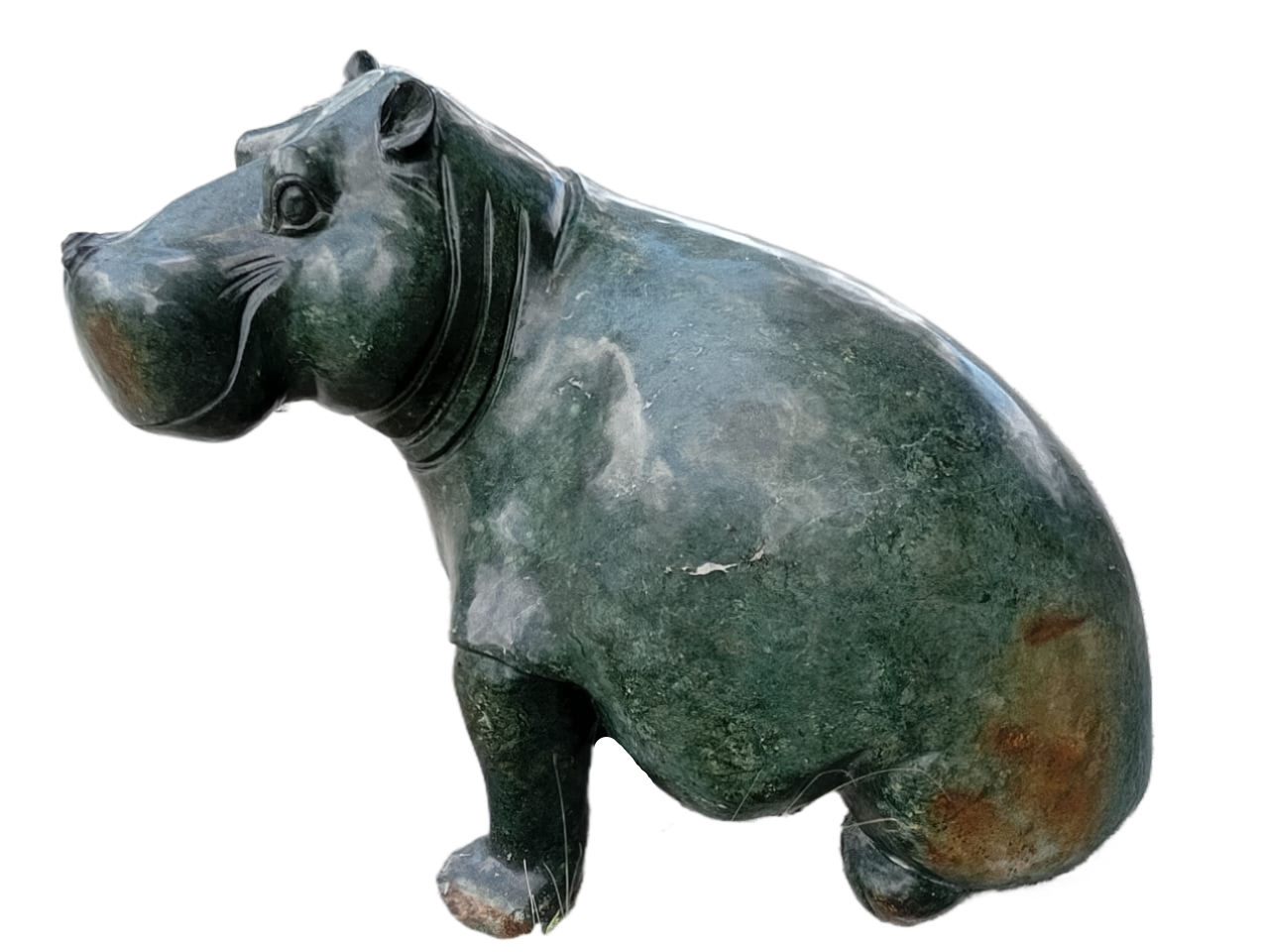 Squatting Hippo - Stone Sculpture Made of Green Opal by Tendai Rukodzi | Zimbabwe