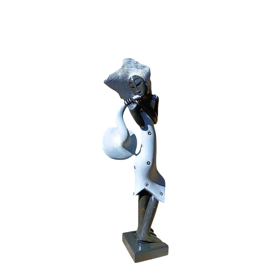 The Saxophonist - Stone Sculpture Made of Springstone by Tawanda Mashaya | Zimbabwe