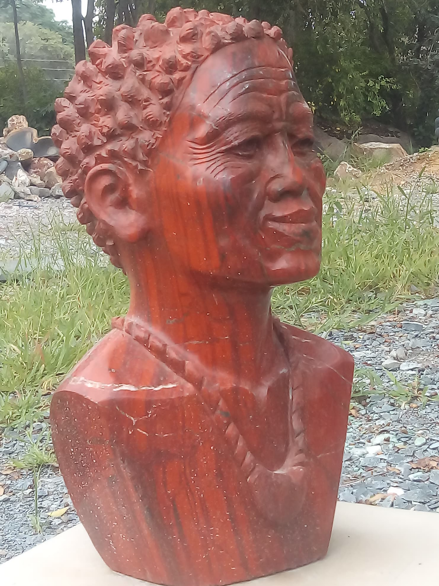 The Prince - Stone Sculpture Made of Red Jasper by Farai Tandi | Zimbabwe