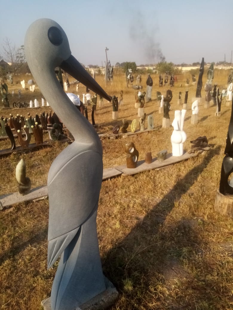 Stork Bird - Stone Sculpture Made of Springstone by Farai Nyakanyanza | Zimbabwe