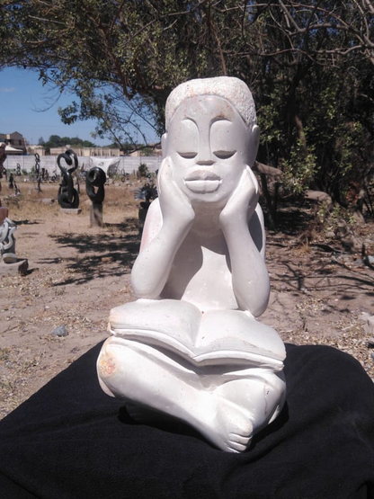 Studious Girl - Stone Sculpture Made of White Opal by Jonathan Mhondorohuma | Zimbabwe