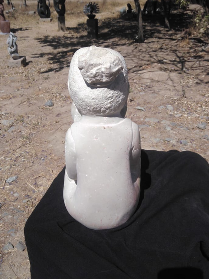 Studious Girl - Stone Sculpture Made of White Opal by Jonathan Mhondorohuma | Zimbabwe