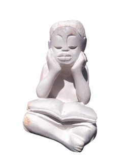 Studious Girl - Stone Sculpture Made of White Opal by Jonathan Mhondorohuma | Zimbabwe