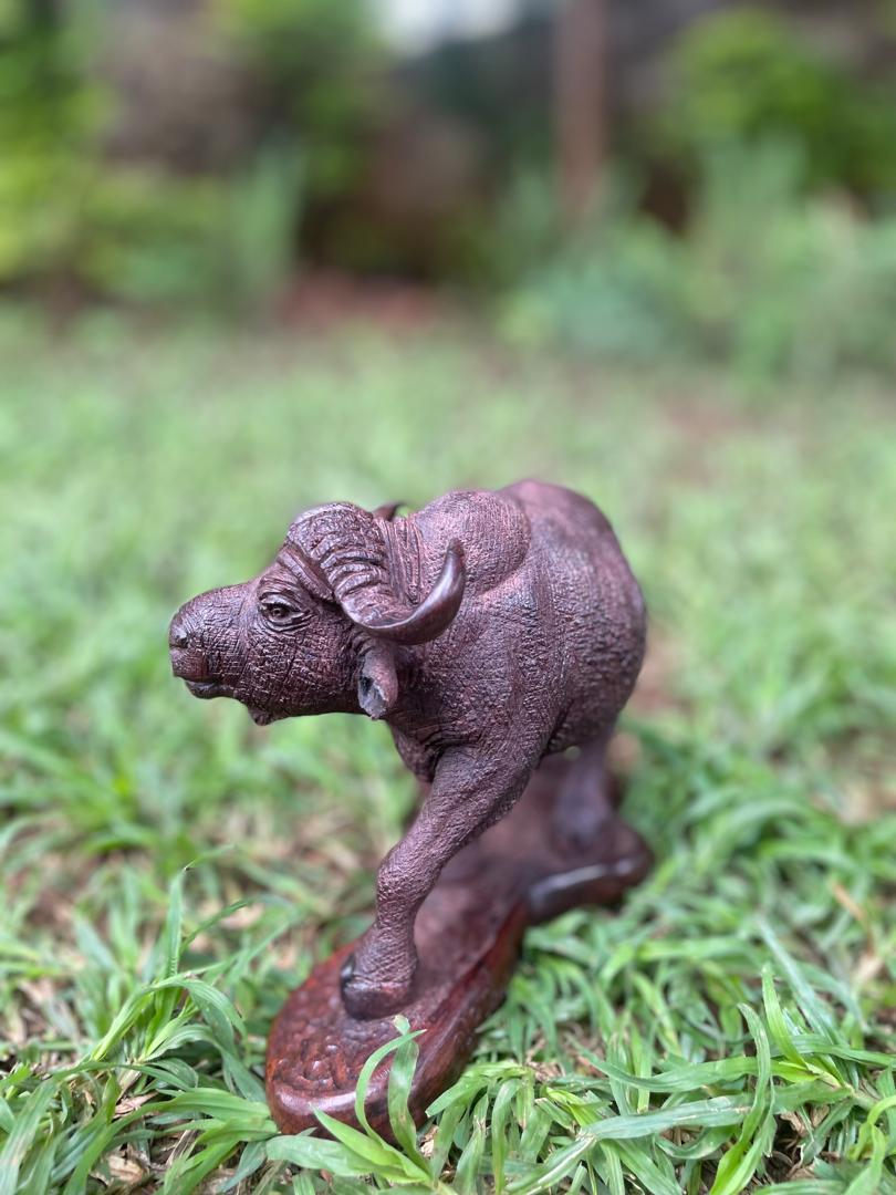 Buffalo Ready To Fend Off Attack - Wooden Sculpture Made of Ironwood by Ntokozo Patson Sibanda | Zimbabwe