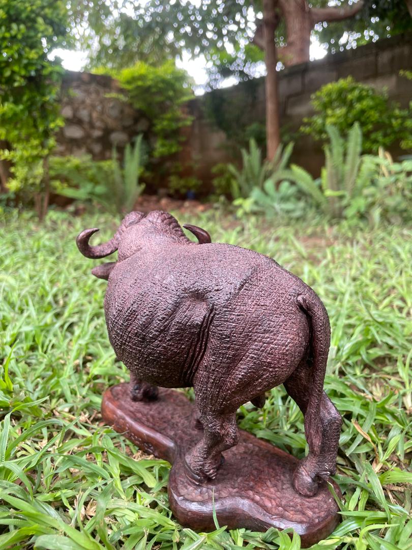 Buffalo Ready To Fend Off Attack - Wooden Sculpture Made of Ironwood by Ntokozo Patson Sibanda | Zimbabwe