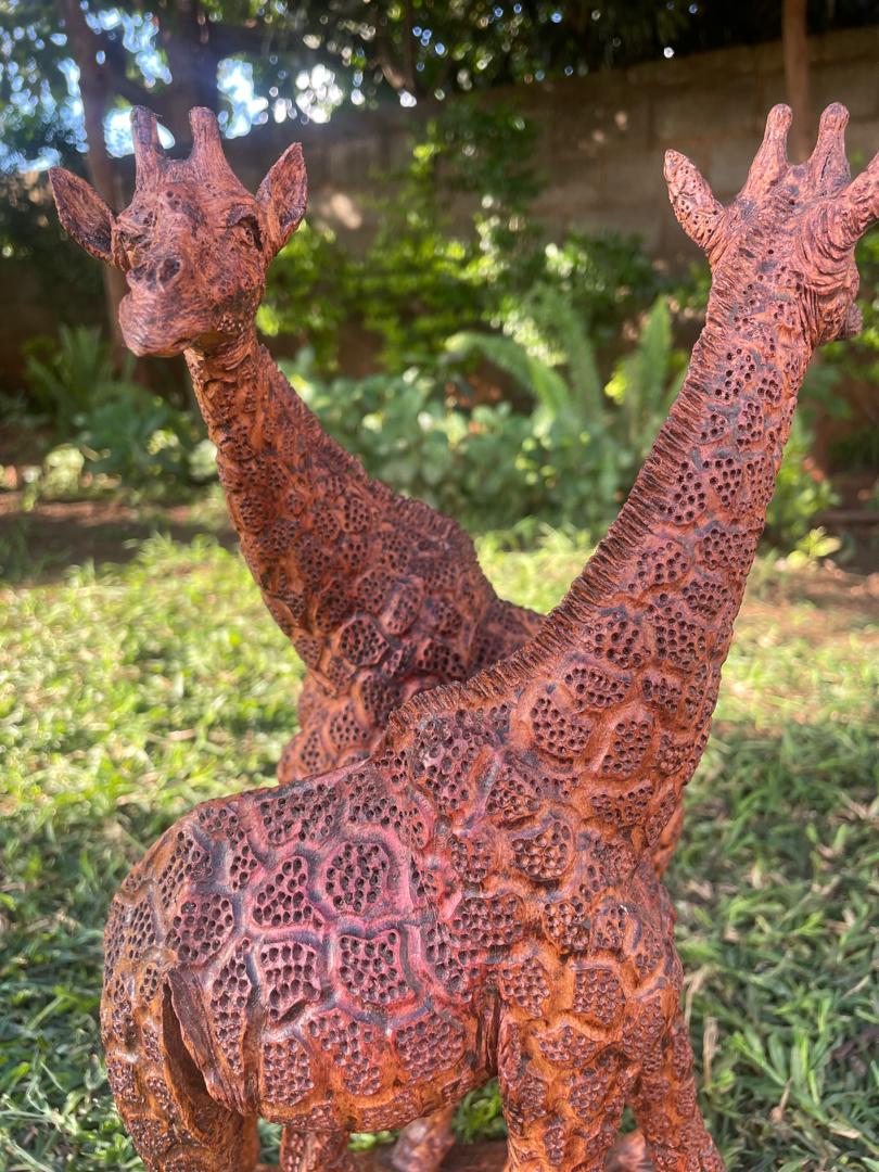 Giraffe Lovers - Wooden Sculpture Made of Buffalo Thorn Tree by Ntokozo Patson Sibanda | Zimbabwe