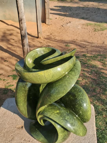 Verdant Unfurling - Abstract Stone Sculpture Made of Avocado Stone by James Phiri | Zimbabwe