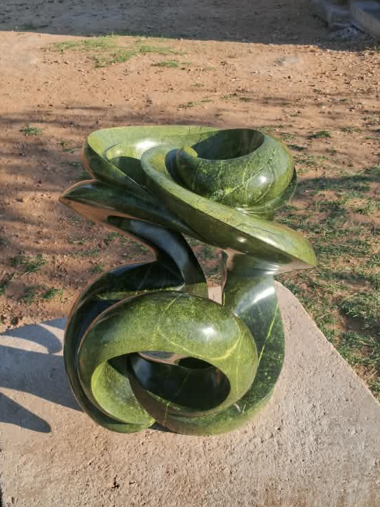 Verdant Unfurling - Abstract Stone Sculpture Made of Avocado Stone by James Phiri | Zimbabwe