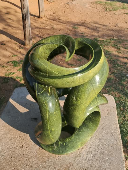 Verdant Unfurling - Abstract Stone Sculpture Made of Avocado Stone by James Phiri | Zimbabwe