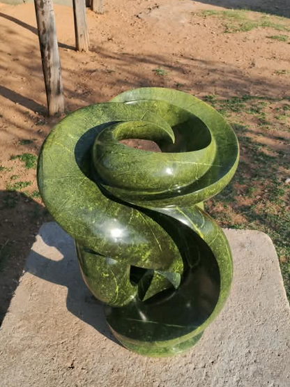 Verdant Unfurling - Abstract Stone Sculpture Made of Avocado Stone by James Phiri | Zimbabwe