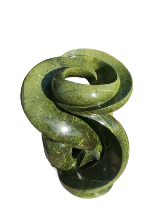 Verdant Unfurling - Abstract Stone Sculpture Made of Avocado Stone by James Phiri | Zimbabwe