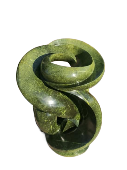 Verdant Unfurling - Abstract Stone Sculpture Made of Avocado Stone by James Phiri | Zimbabwe