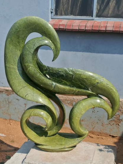Emerald Surge - Abstract Stone Sculpture Made of Avocado Stone by James Phiri | Zimbabwe