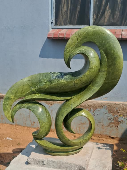 Emerald Surge - Abstract Stone Sculpture Made of Avocado Stone by James Phiri | Zimbabwe