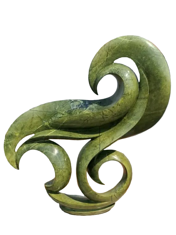 Emerald Surge - Abstract Stone Sculpture Made of Avocado Stone by James Phiri | Zimbabwe