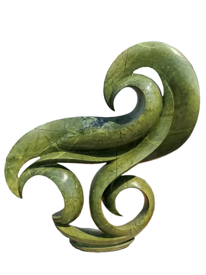 Emerald Surge - Abstract Stone Sculpture Made of Avocado Stone by James Phiri | Zimbabwe