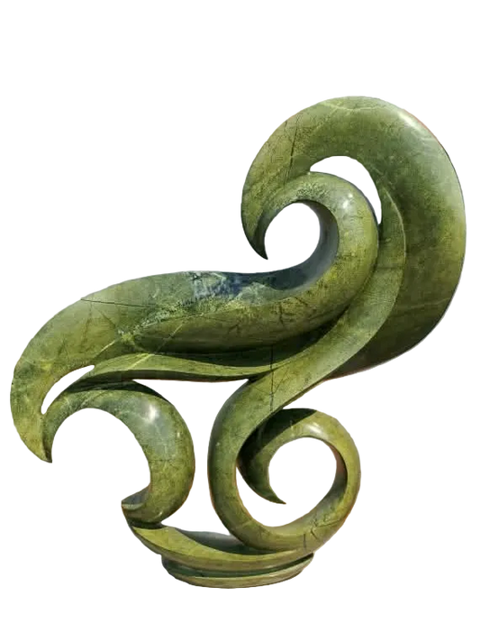 Emerald Surge - Abstract Stone Sculpture Made of Avocado Stone by James Phiri | Zimbabwe