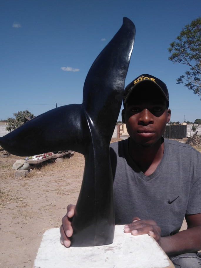 Whale Tail - Stone Sculpture Made of Springstone by Tinashe Chidawu | Zimbabwe