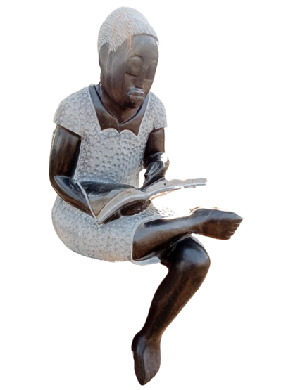 Book Reader - Stone Sculpture Made of Springstone by Jonathan Mondorahuma | Zimbabwe