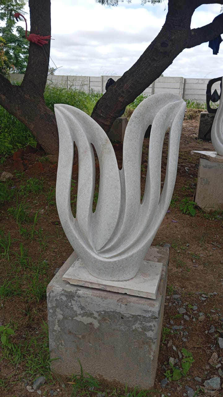 White Bloom - Stone Sculpture Made of Dolomite by Owen Mlungisi | Zimbabwe