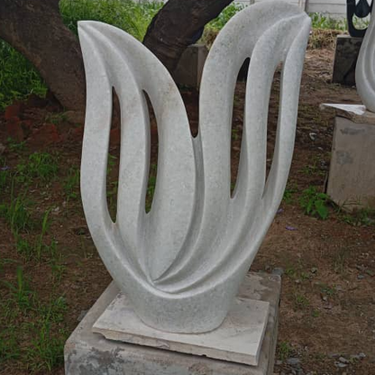 White Bloom - Stone Sculpture Made of Dolomite by Owen Mlungisi | Zimbabwe