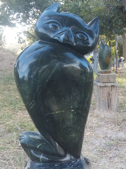 Wise Owl - Stone Sculpture Made of Leopard Rock by Sidney Majengwa | Zimbabwe