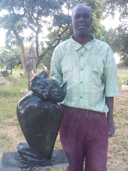 Wise Owl - Stone Sculpture Made of Leopard Rock by Sidney Majengwa | Zimbabwe