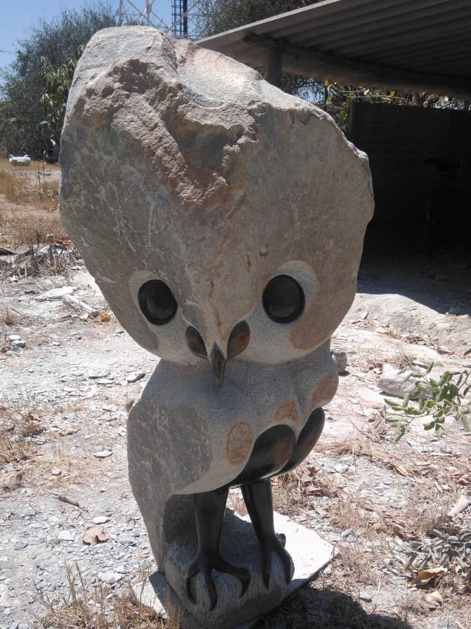 Wise Owl - Stone Sculpture Made of Opal Stone by Taurai E Mupaso | Zimbabwe